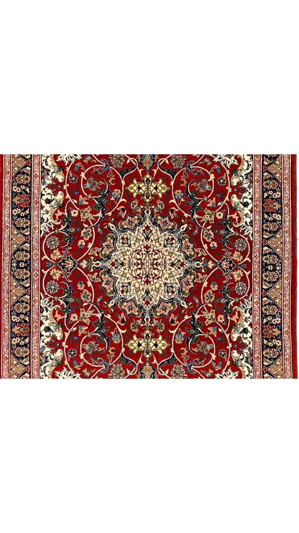 Luxurious wool and silk Persian carpet with vibrant natural dye patterns.